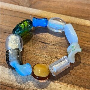 Chico's Colorful Modern Blue & Green Glass Beaded Bracelet